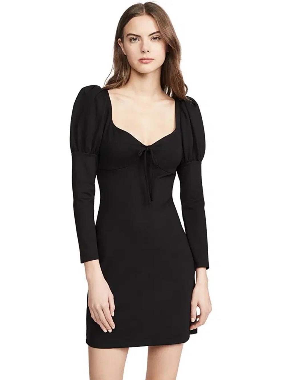 REFORMATION Black Tie-Front Puff Sleeve Crop Top